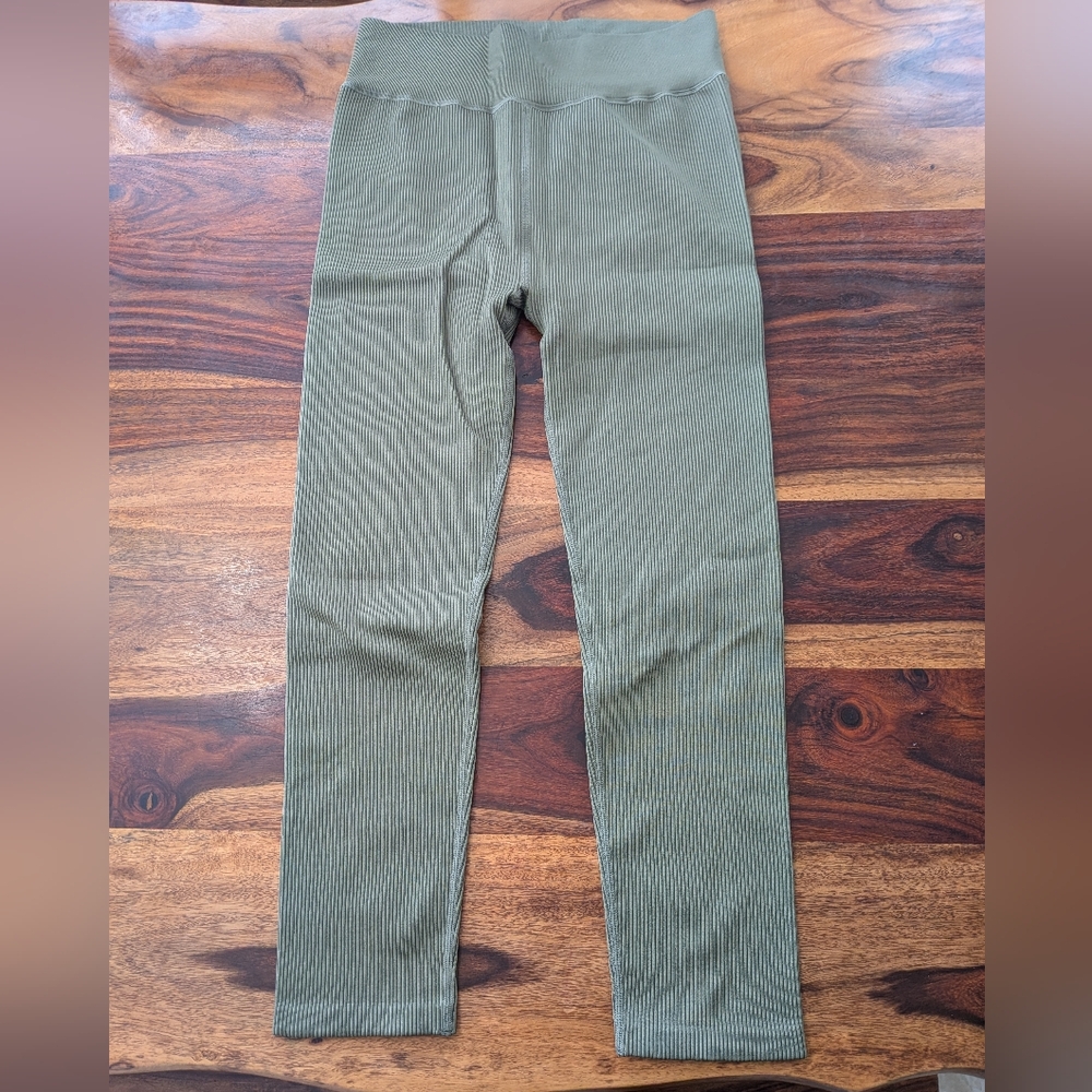 CALVIN KLEIN Large Ribbed Performance 7/8 Legging High Rise Green, Size Large